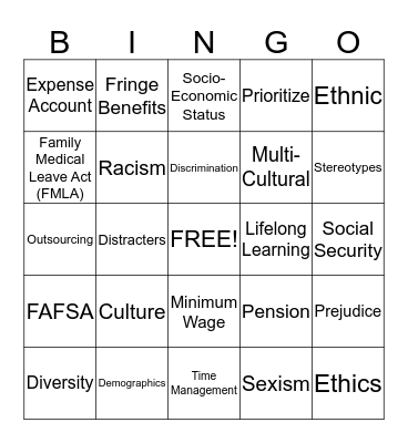 Unit 3 Vocabulary BINGO Card
