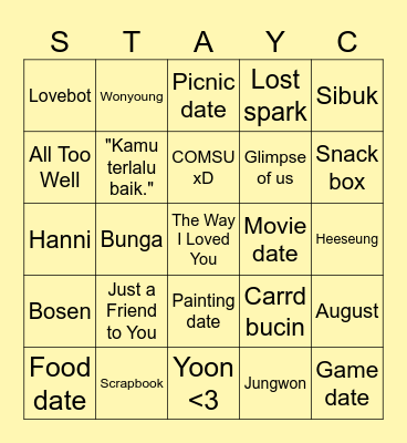 Yoon's Bingo Card