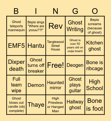 Phasmo Bingo Card