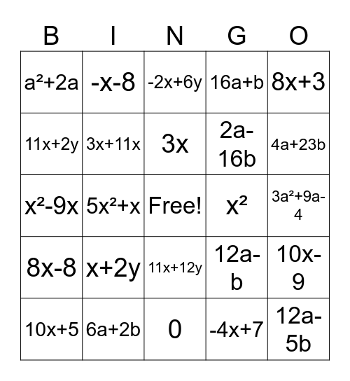 Simplify Bingo Card