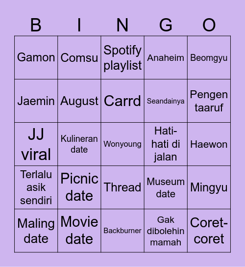 Beomgyu's Bingo Card