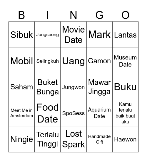 Loverie's Bingo Card