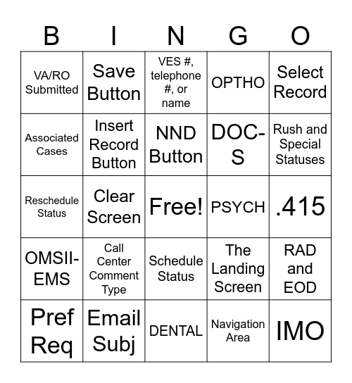 VES BINGO Card
