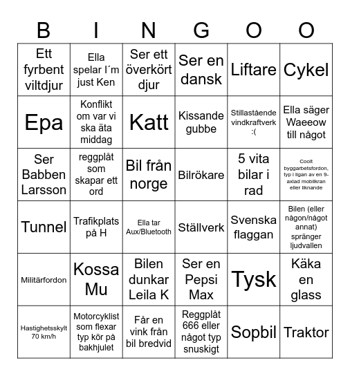 The Most Epic Road Trip Bingo Ever Bingo Card