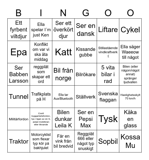 The Most Epic Road Trip Bingo Ever Bingo Card