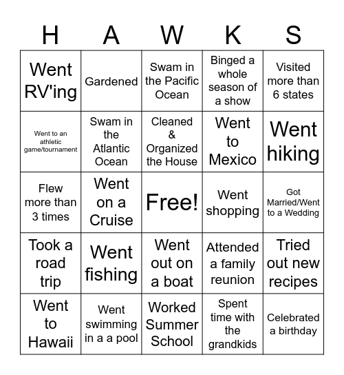 NWCTA I Know What You Did This Summer Bingo Card