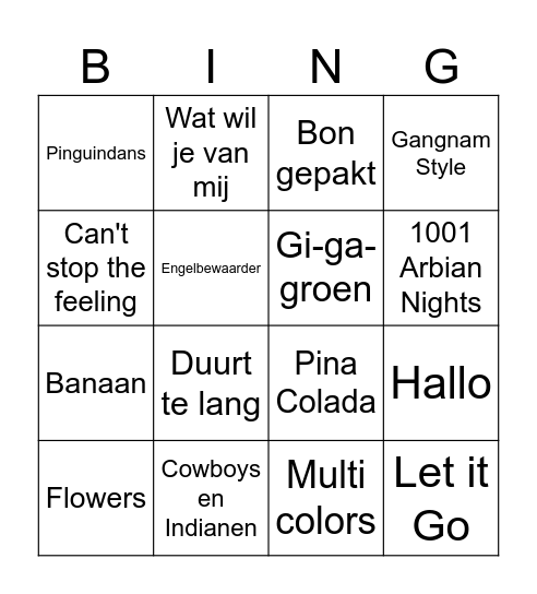 Muziek Bingo Card