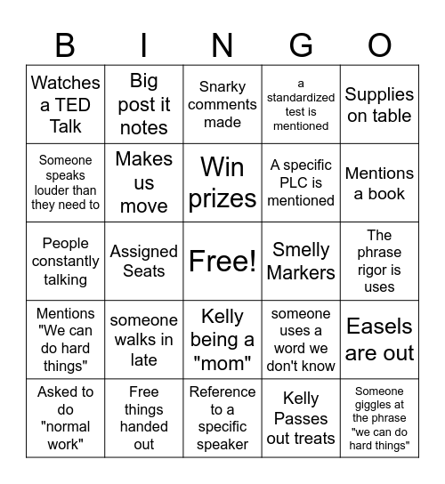 Staff Meeting Bingo Card