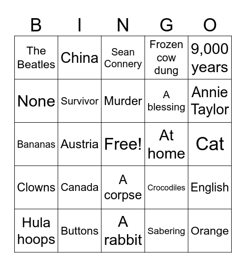 Funny Trivia Bingo Card