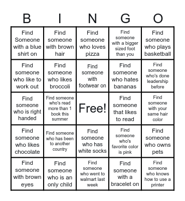 Classmate Bingo Card