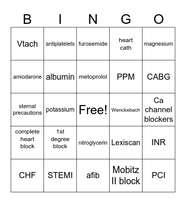CARDIAC BINGO Card