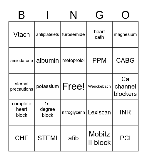 CARDIAC BINGO Card