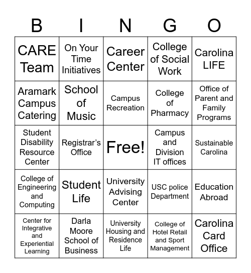 SSC Campus Partner Bingo Card
