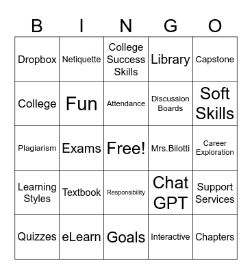 EDUC 1030 Bingo Card