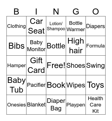 Baby Shower Bingo Card