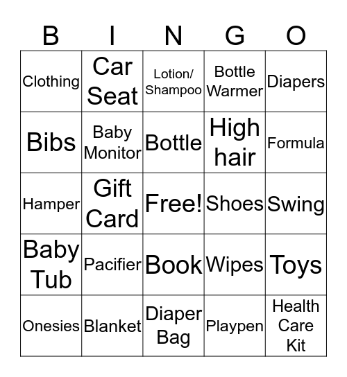 Baby Shower Bingo Card