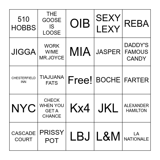 JOYCE FAMILY BINGO Card