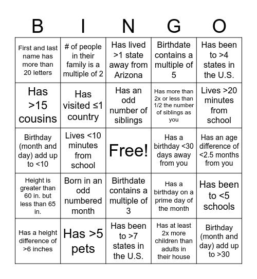 Untitled Bingo Card