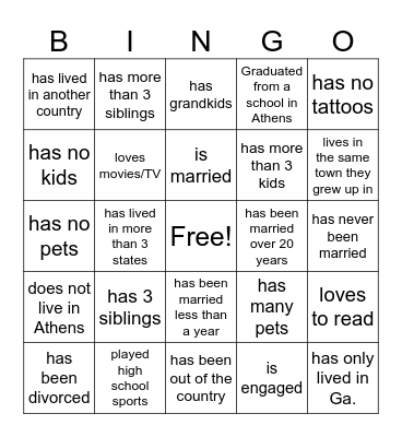 Get to Know You BINGO Card