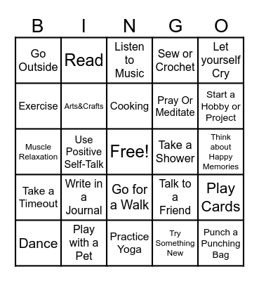 Coping Skills Bingo Card