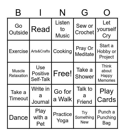 Coping Skills Bingo Card