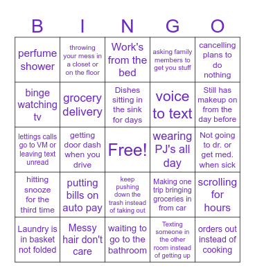 Lazy Day Bingo Card