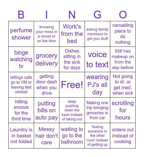 Lazy Day Bingo Card