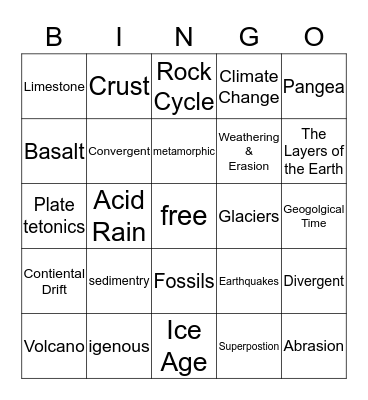 Earth science  Bingo Card