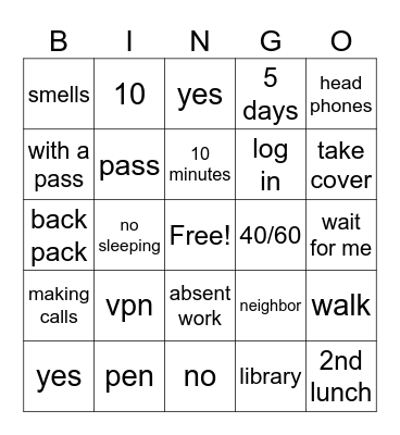 CLASSROOM RULES Bingo Card