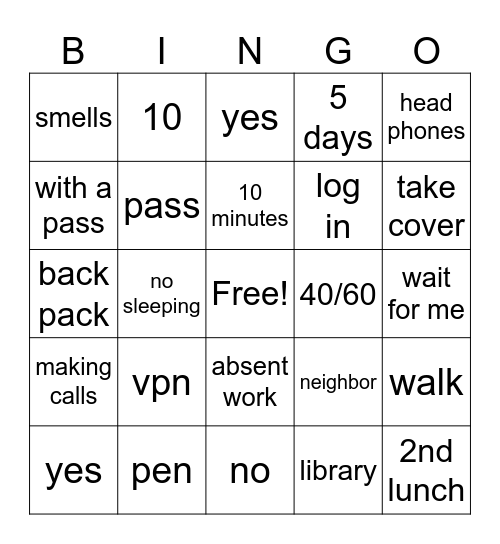 CLASSROOM RULES Bingo Card