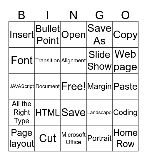 Technology and Computers Bingo Card