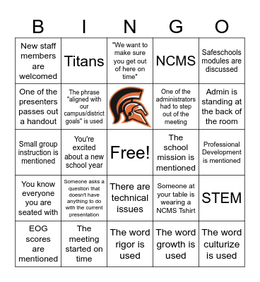 Faculty Meeting Bingo Card