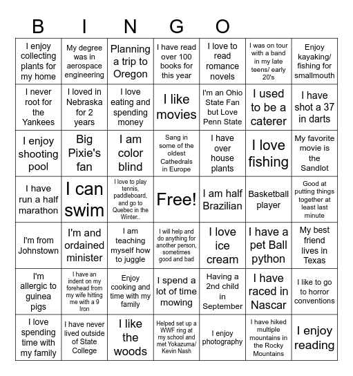 Waring Bingo Card