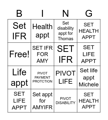 Appointment setting Bingo Card