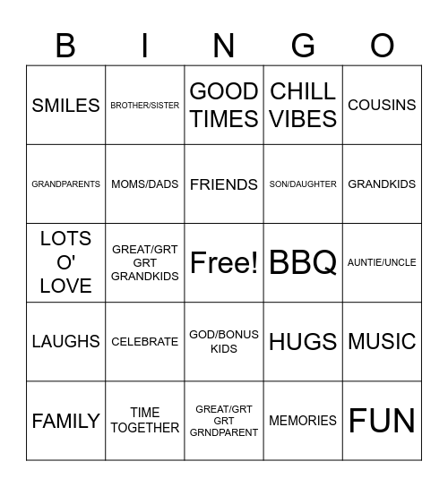 2023 FAMILY & FRIENDS Bingo Card