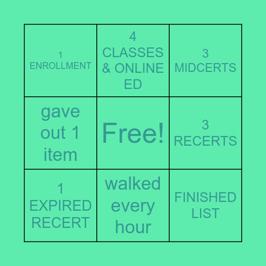 WIC Bingo Card