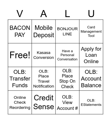 ADDED VALUE BINGO Card
