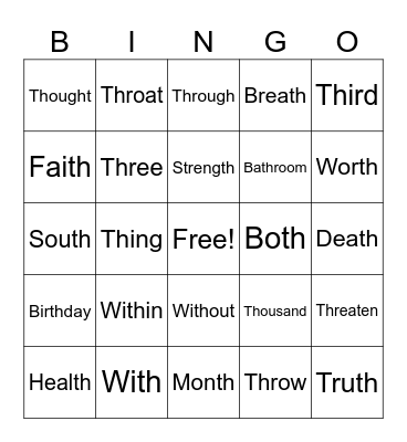 Th Sound Bingo Card