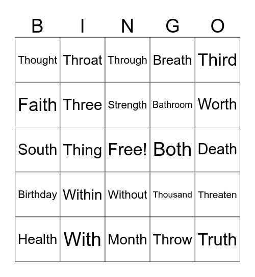 Th Sound Bingo Card