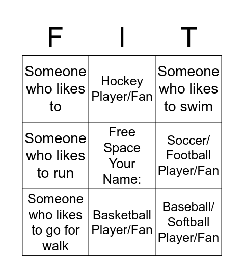 Get Up and Move Bingo Card