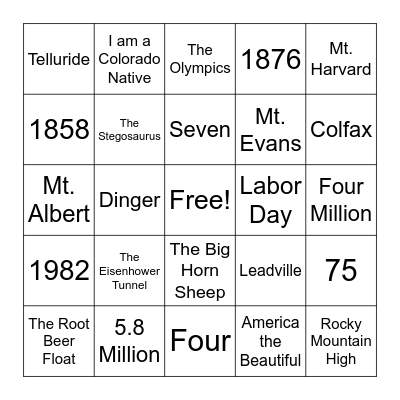 Colorado Day Trivia Bingo Card