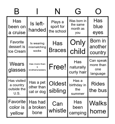 Get To Know You Bingo Card