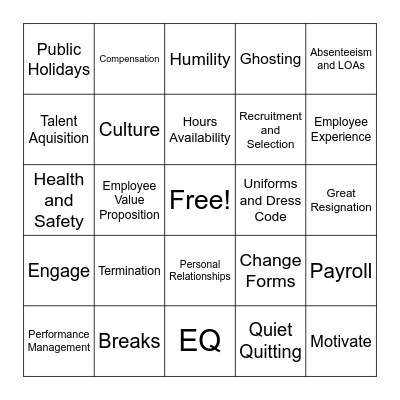 Human Resources Bingo Card
