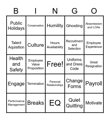 Human Resources Bingo Card