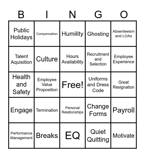 Human Resources Bingo Card