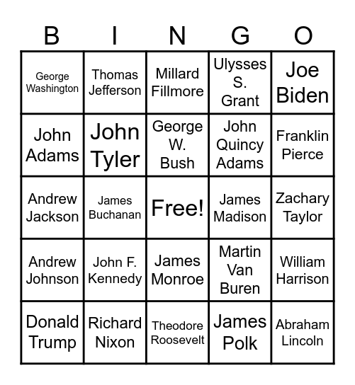 President Bingo! Bingo Card