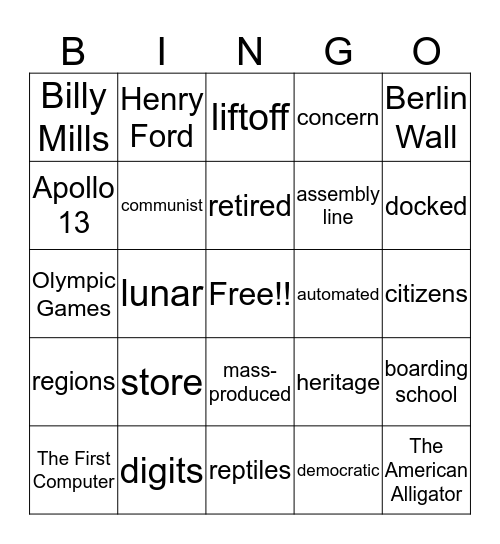 Read Naturally 5.6 Stories 1-6 Bingo Card