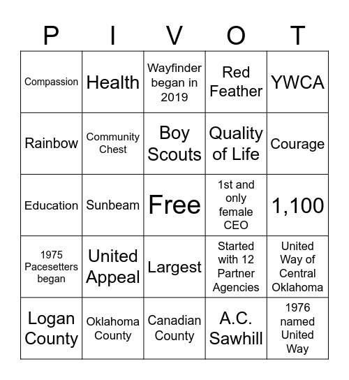 United Way Bingo Card