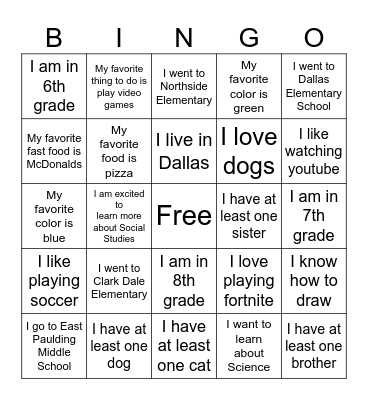 Get To Know You BINGO Card