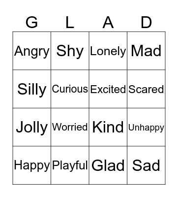 Feelings Bingo Card